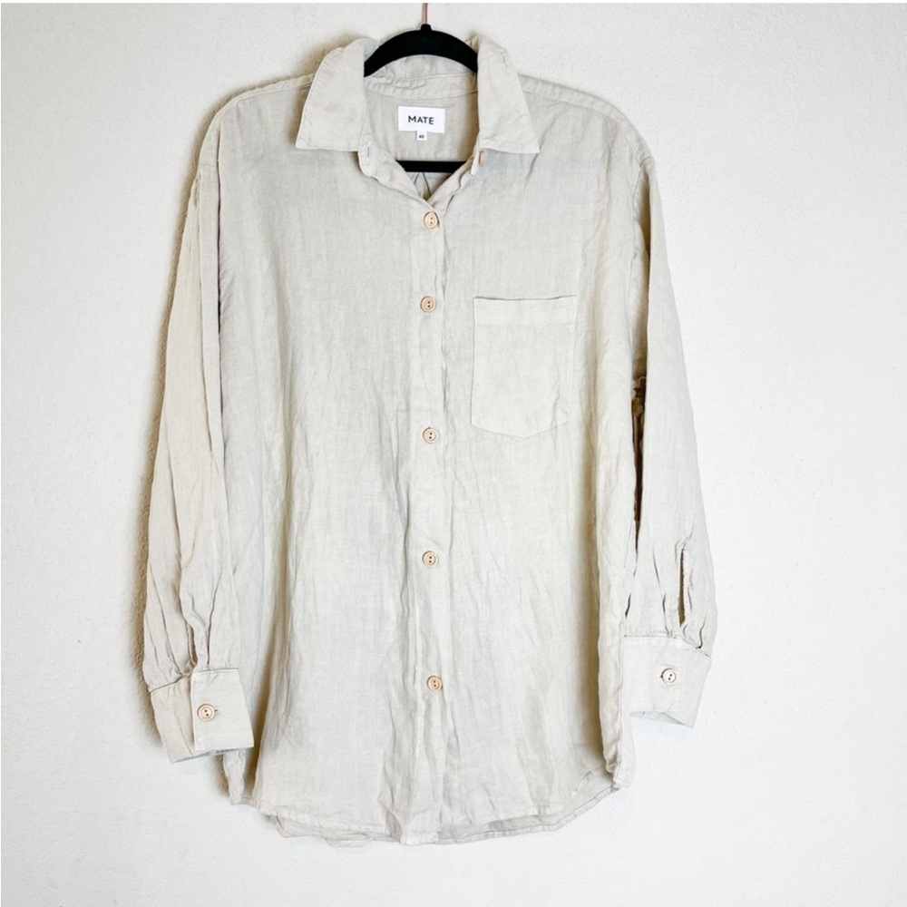 Mate the Label Linen Oversized Long Sleeve Shirt Natural Tan Size XS